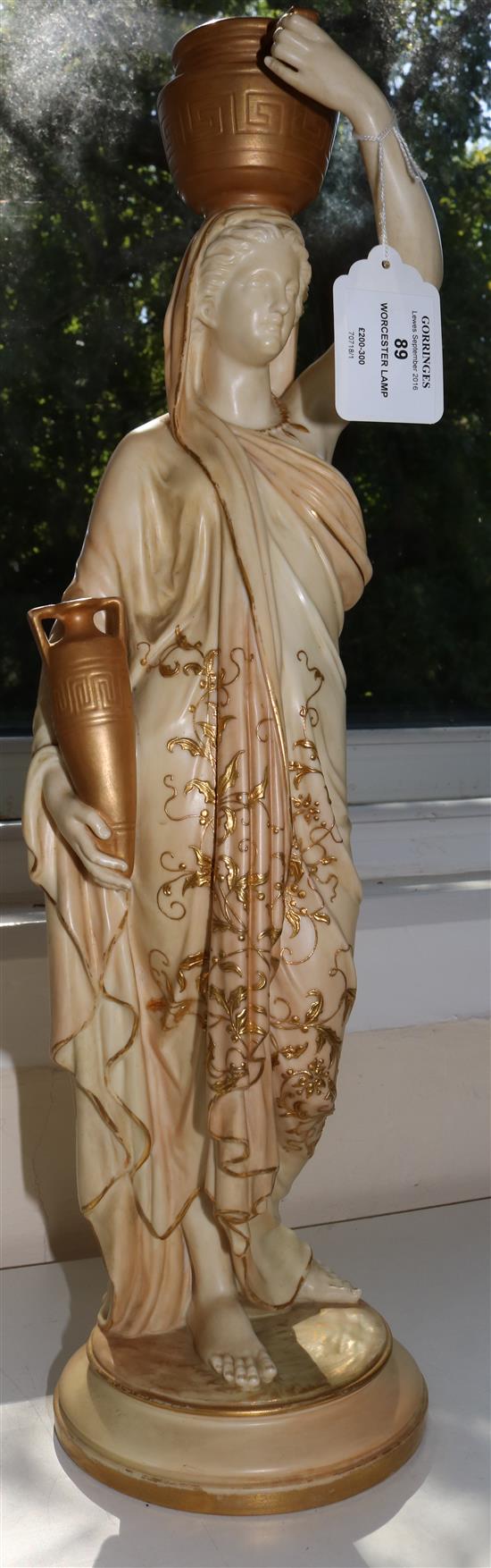 A Royal Worcester blush ivory figural lamp, date code for 1900, 51.5cm